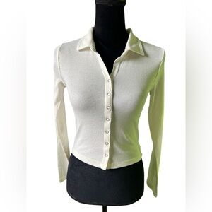 True Craft Womens White Button Snap Front Long Sleeve Collared Shirt XS